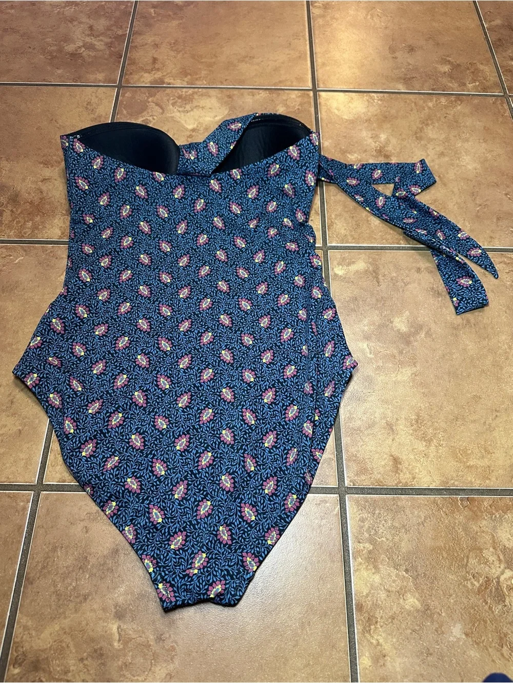 Boden Navy Blue Floral Halter One-Piece Swimsuit - 8